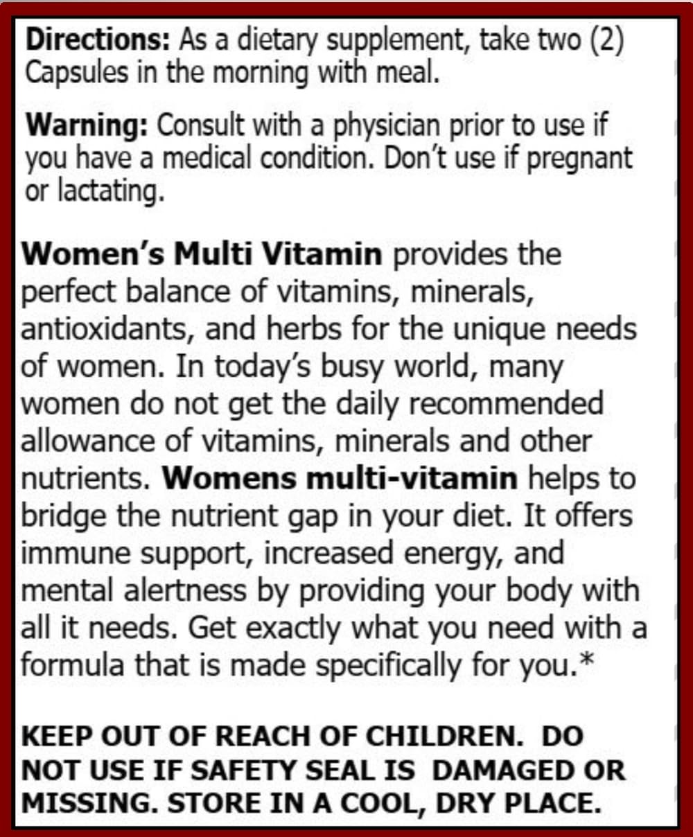 MiracleMulti Multivitamin for Women - Female Support Formula, Immune Support, Minerals, Biotin, Antioxidants & Superfoods Blend – 60 Capsules - Maple Wellness Supplements