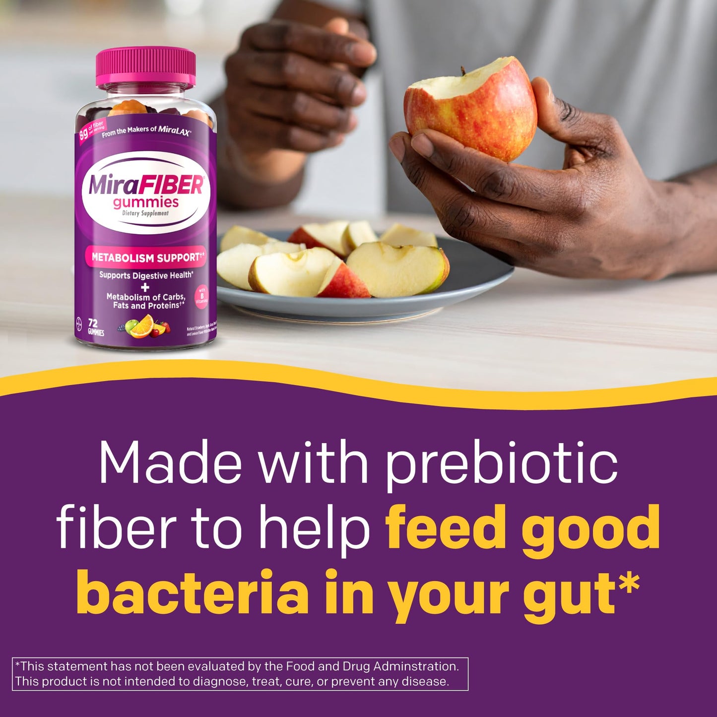 MiraFIBER Gummies from The Makers of MiraLAX, 8g of Daily Fiber Per Serving, Metabolism Support with B Vitamins, Gut Health for Men & Women - Maple Wellness Supplements