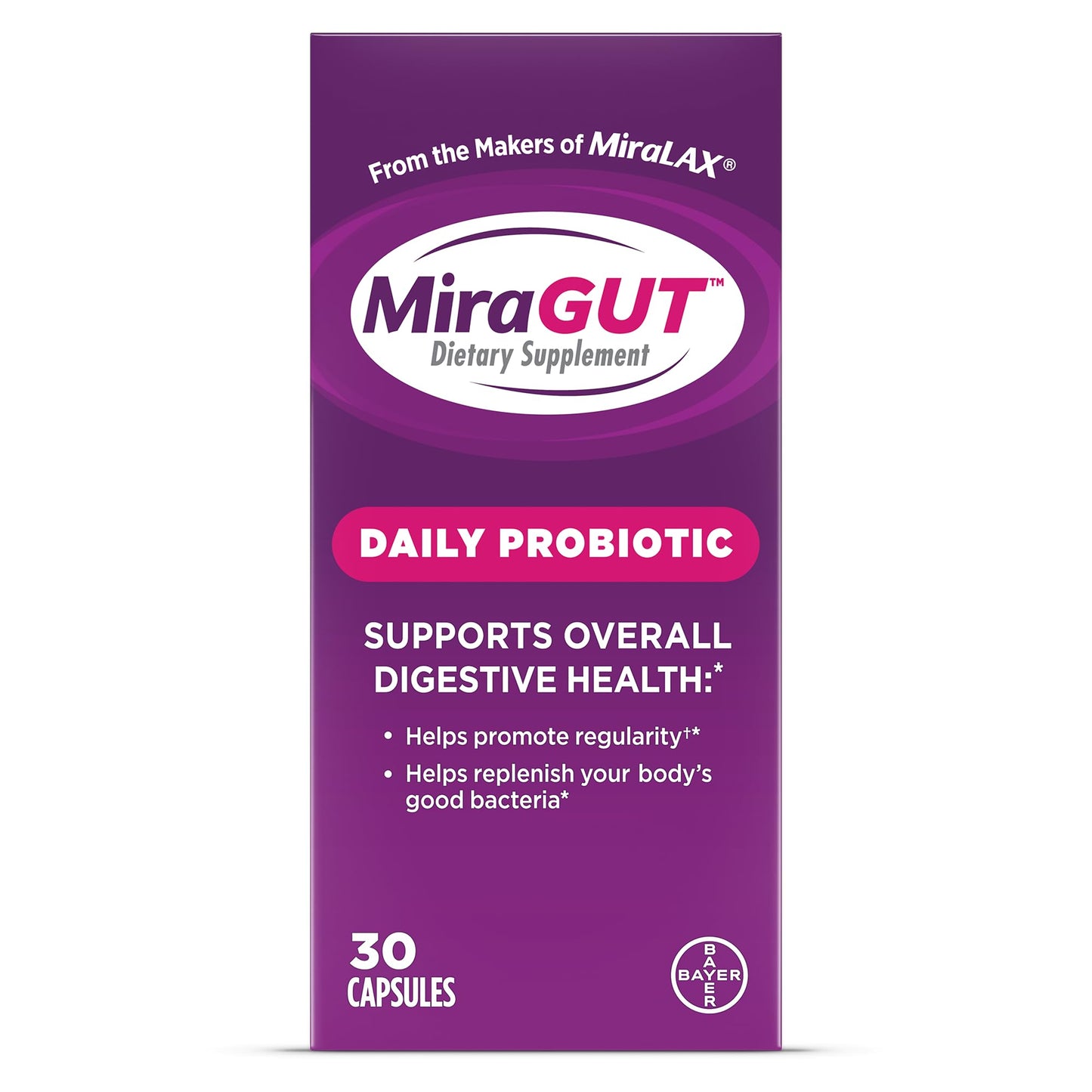MiraGUT Daily Probiotic, from the Makers of MiraLAX, Probiotics for Digestive Health, Gluten-Free Supplement, Probiotic for Women and Men - Maple Wellness Supplements