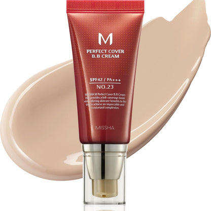 MISSHA M Perfect Cover BB Cream No.23 Natural Beige -Light/Medium with Cool/Neutral Undertone SPF 42 PA +++ 1.69 Fl Oz - Tinted Moisturizer for face with SPF - Maple Wellness Supplements