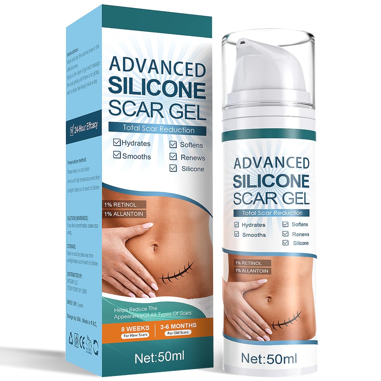 Mitgary Advanced Scar Gel, Silicone Scar Gel, Treats Old and New Scars, Reduces the Appearance of Scars from, Body, Face, Stretch Marks - Maple Wellness Supplements