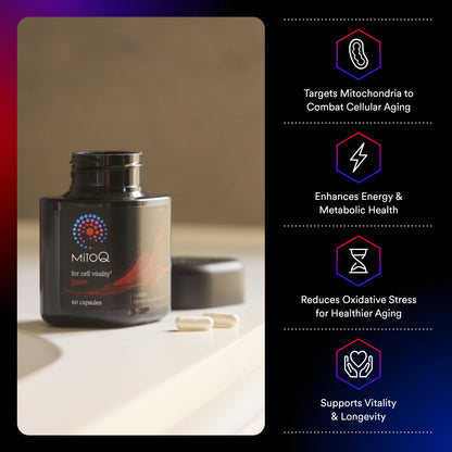 MitoQ Pure Advanced Mitochondria Supplement Superior Bioavailability to CoQ10 | Reduces Free Radical Damage for Healthy Aging, Metabolism, Heart Health, Energy, Strength & Mobility - Maple Wellness Supplements
