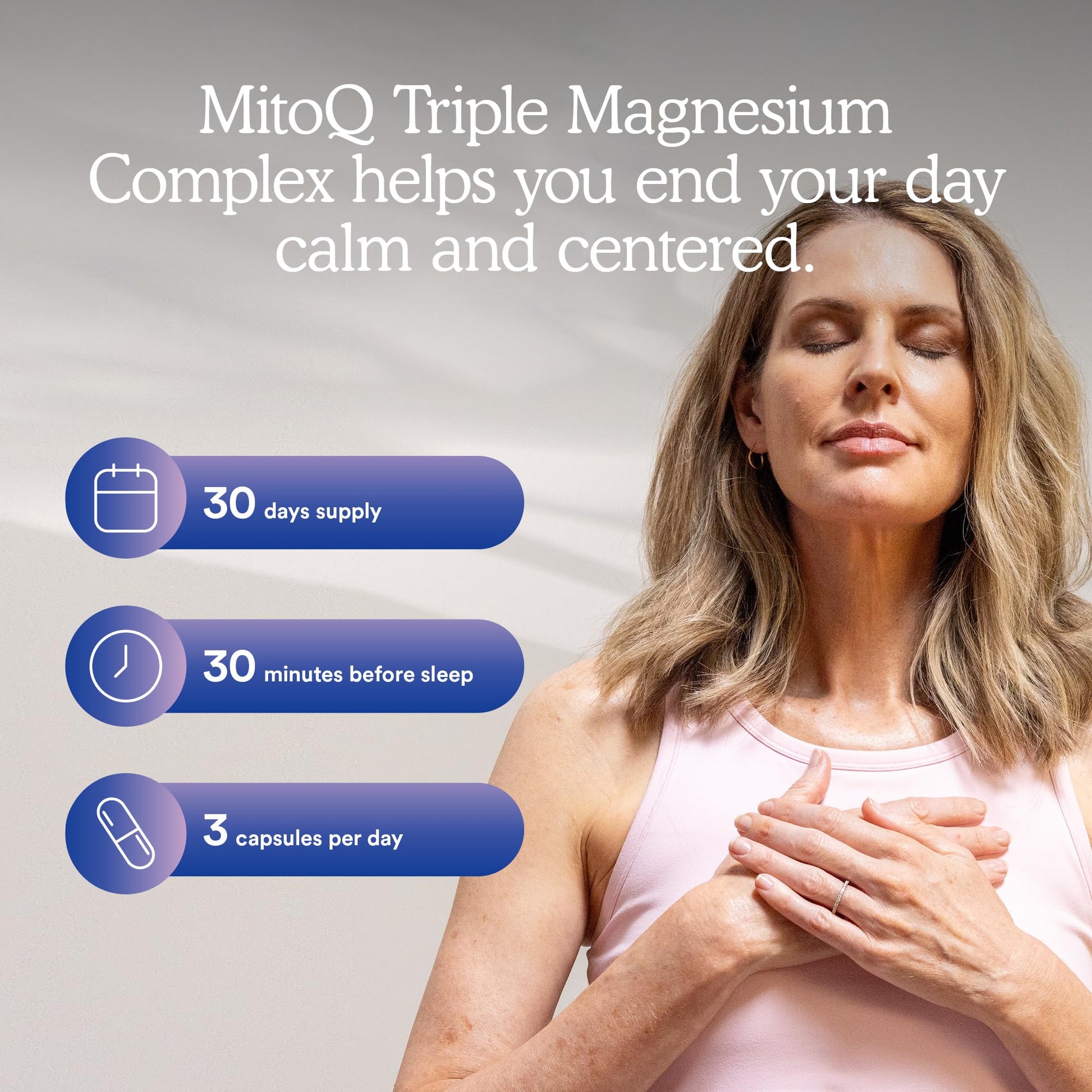 MitoQ Triple Magnesium Complex | Magnesium Glycinate, Taurinate, Oxide with GABA for Heart Health, Stress Management, & Deeper Sleep | High Absorption | 90 Capsules - Maple Wellness Supplements