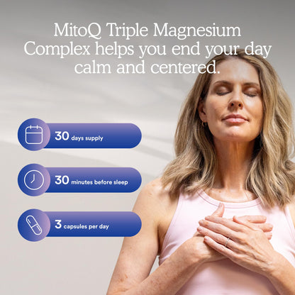 MitoQ Triple Magnesium Complex | Magnesium Glycinate, Taurinate, Oxide with GABA for Heart Health, Stress Management, & Deeper Sleep | High Absorption | 90 Capsules - Maple Wellness Supplements