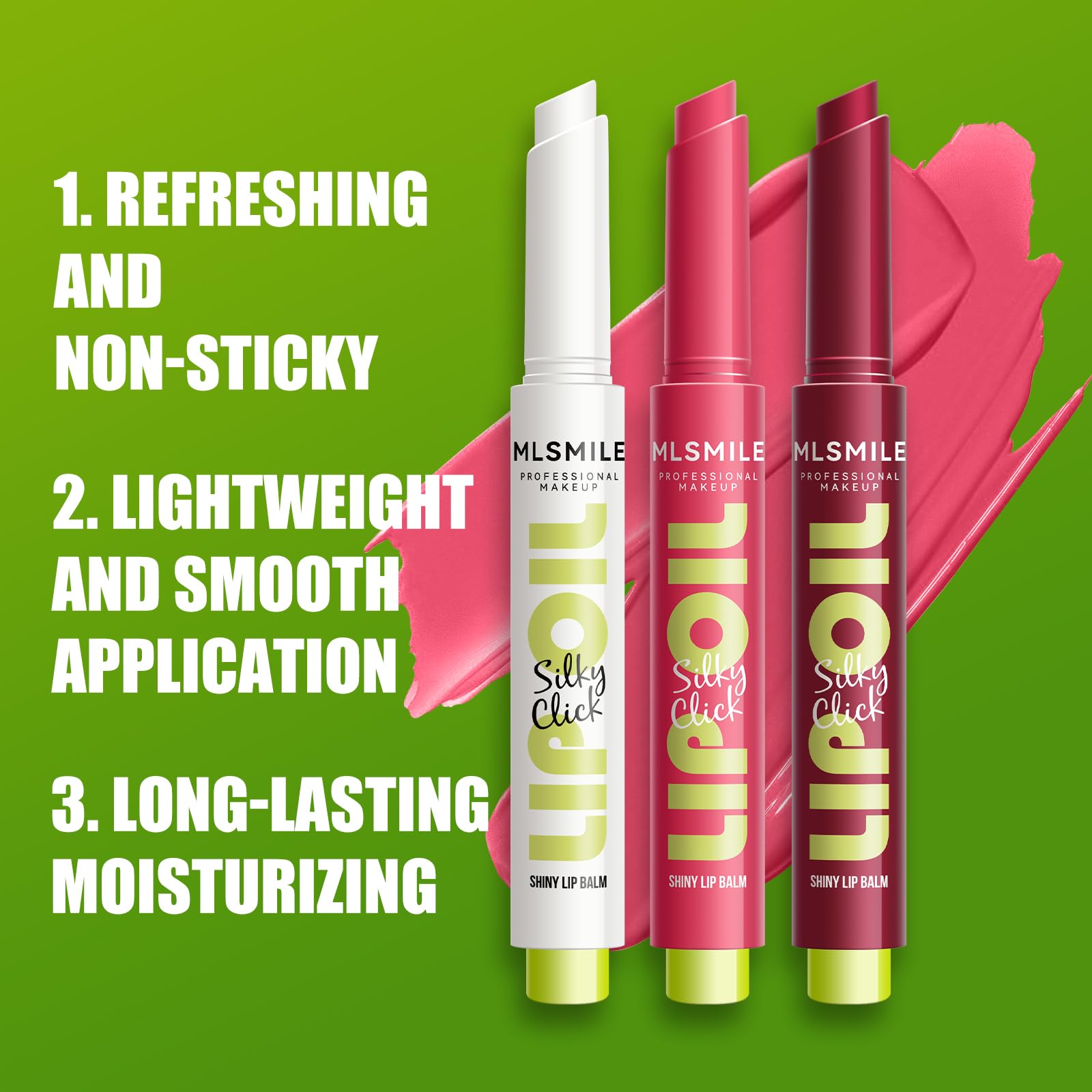 MLSMILE 3 Colors Fat Lip Oil Click Slick,Press Lipstick Set,Moisturizing Lip Balm,High Pigment Glow Lip Oil,Long-lasting,Pigmented Vegan,Lightweight and Glossy Lip Plumper with Coconut Oil-Set A - Maple Wellness Supplements