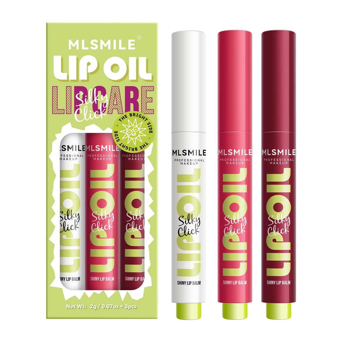 MLSMILE 3 Colors Fat Lip Oil Click Slick,Press Lipstick Set,Moisturizing Lip Balm,High Pigment Glow Lip Oil,Long-lasting,Pigmented Vegan,Lightweight and Glossy Lip Plumper with Coconut Oil-Set A - Maple Wellness Supplements