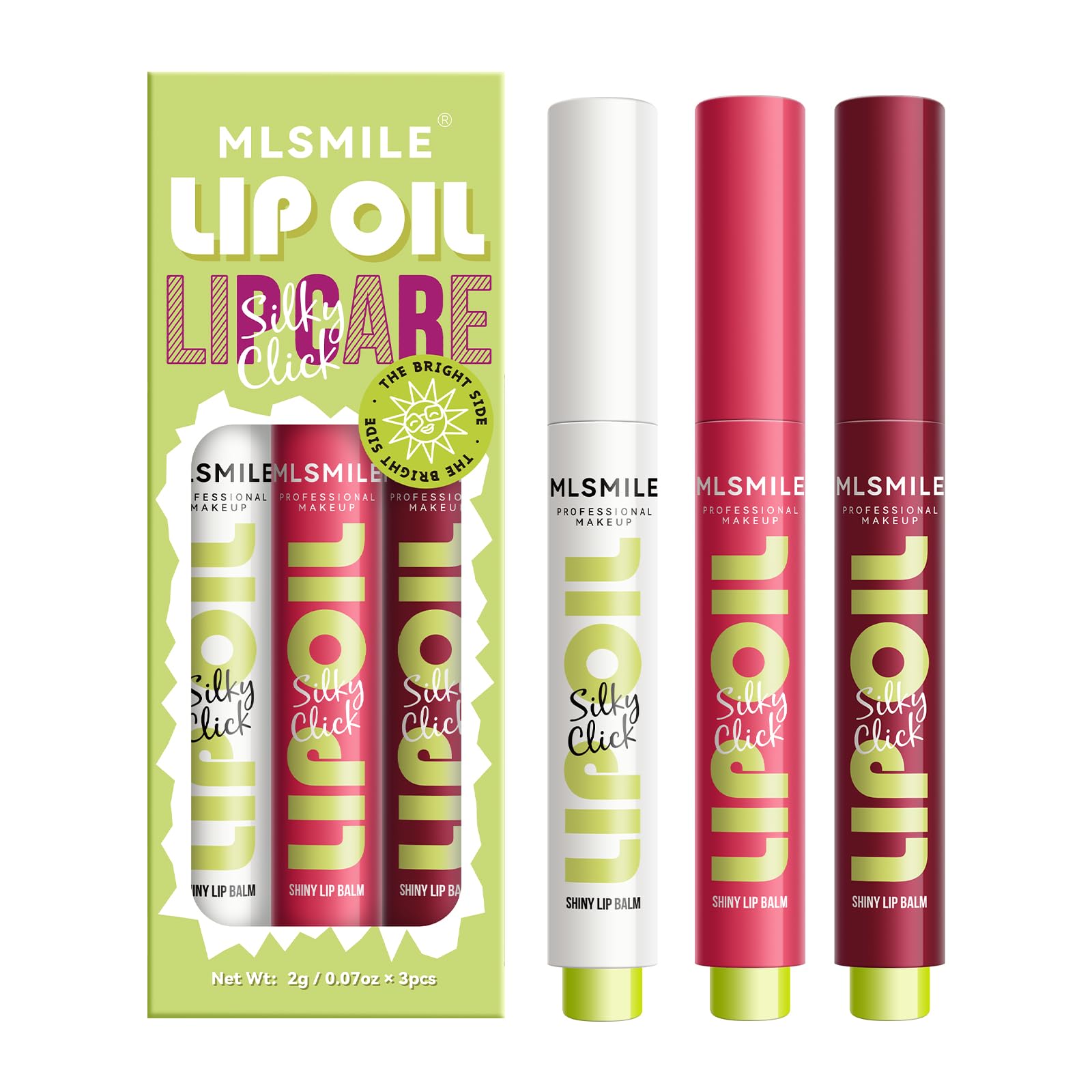 MLSMILE 3 Colors Fat Lip Oil Click Slick,Press Lipstick Set,Moisturizing Lip Balm,High Pigment Glow Lip Oil,Long-lasting,Pigmented Vegan,Lightweight and Glossy Lip Plumper with Coconut Oil-Set A - Maple Wellness Supplements