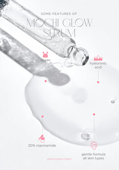 Mochi Glow 20% Niacinamide Serum for Face, High Potency Pore Tightening Skin Serum with Hyaluronic Acid & Glutathione, Anti-Aging Serum for Dark Spots & Fine Lines, Korean Skincare, 50ml/1.7fl.oz. - Maple Wellness Supplements