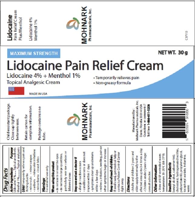MOHNARK Pain Relief Cream with Lidocaine 4% and 1% Menthol | Includes Vitamin E | Numbs Away Pain Faster | Non-Greasy - Maple Wellness Supplements