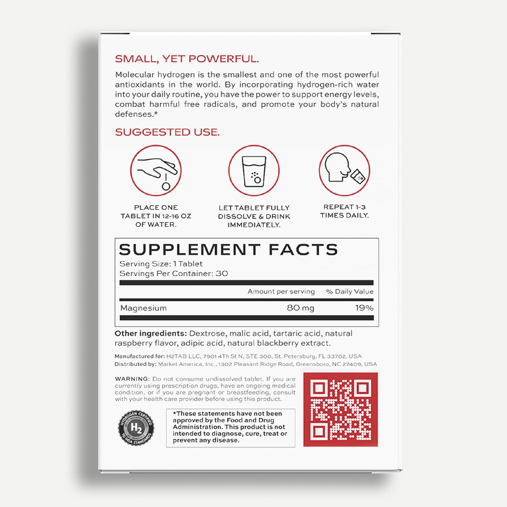 Molecular H2TAB Hydrogen Water Tablets with Magnesium -12 PPM Hydrogen Tablets for Drinking Water -Rich in Antioxidants, Supports Cellular Health, Recovery & Cognitive Function (30 Counts, Raspberry) - Maple Wellness Supplements