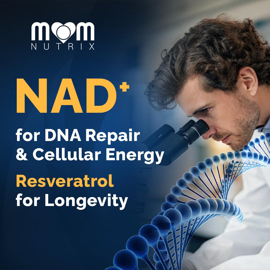 MOM NUTRIX Liposomal NAD Supplement with Resveratrol - High Purity NAD Plus 2000 mg, 120 Capsules, Made in The USA - NMN Alternative - Maple Wellness Supplements