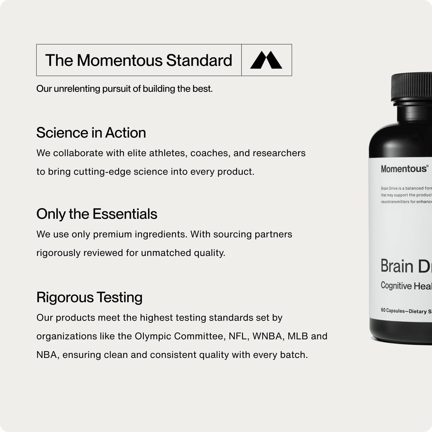 Momentous Brain Drive Nootropic Supplement - Brain Supplement for Memory & Focus Support - NSF Certified for Sport - GMO- & Gluten-Free - 30 Servings - Maple Wellness Supplements