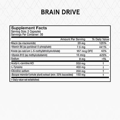 Momentous Brain Drive Nootropic Supplement - Brain Supplement for Memory & Focus Support - NSF Certified for Sport - GMO- & Gluten-Free - 30 Servings - Maple Wellness Supplements