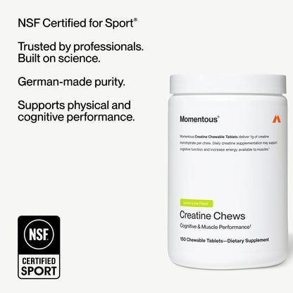 Momentous Creatine Chews - Creatine Monohydrate - Supports Strength, Lean Muscle, & Recovery for Men & Women - NSF Certified for Sport - 150 Chewable Tablets - Lemon Lime - Maple Wellness Supplements