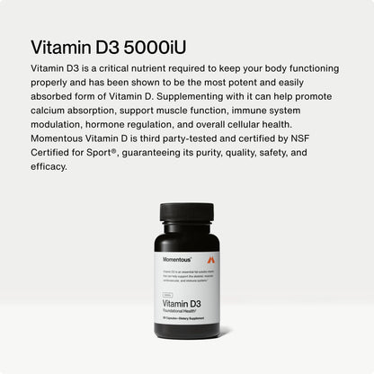 Momentous Vitamin D3 Supplement - 5,000 IU Capsules for Foundational Health Support - NSF Certified for Sport - Gluten Free - 60 Servings - Maple Wellness Supplements