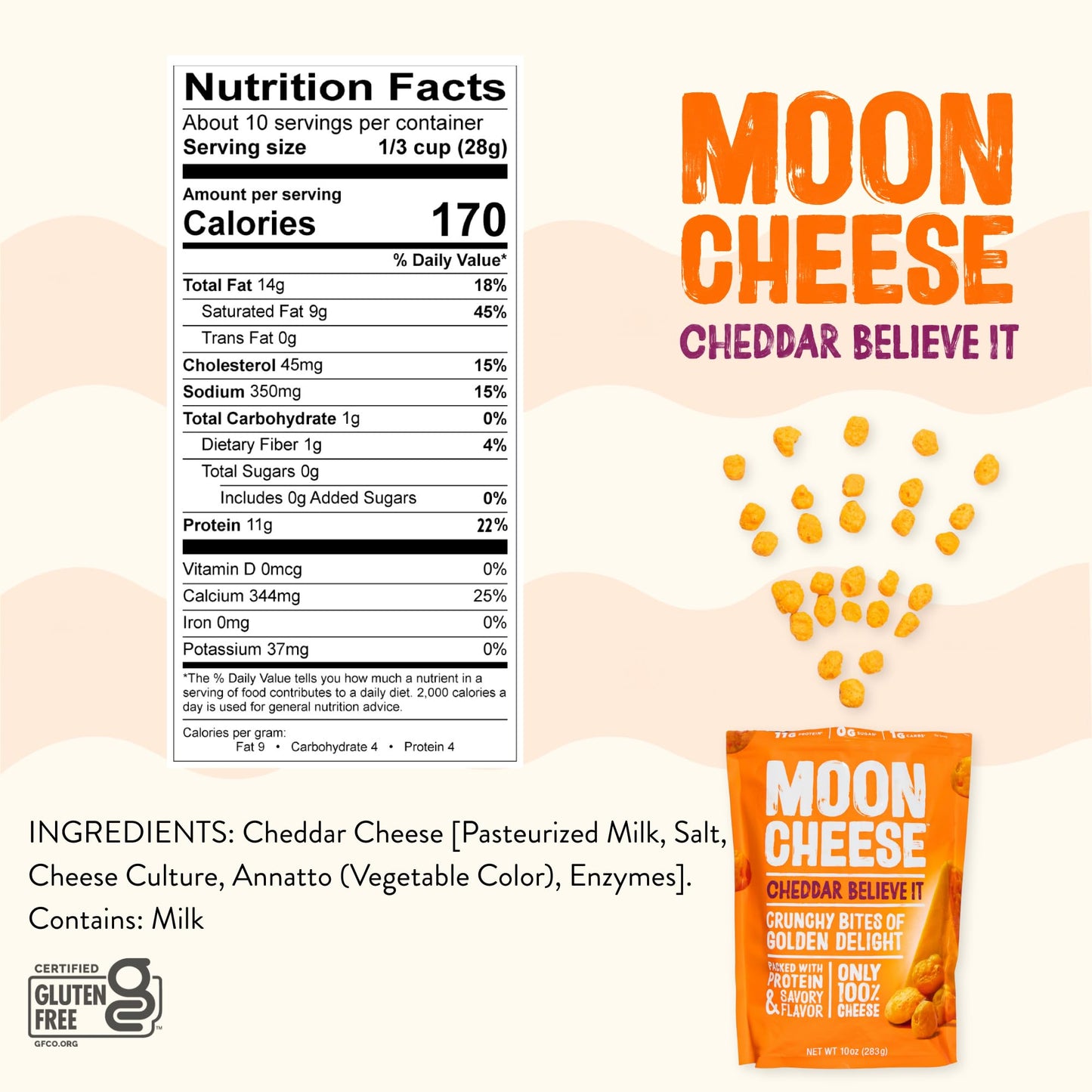 Moon Cheese Cheddar Believe It, 10 Ounce, 2-Pack, Crunchy, Protein-Rich Cheese Snack, Keto Friendly, 100% Real Cheese - Maple Wellness Supplements