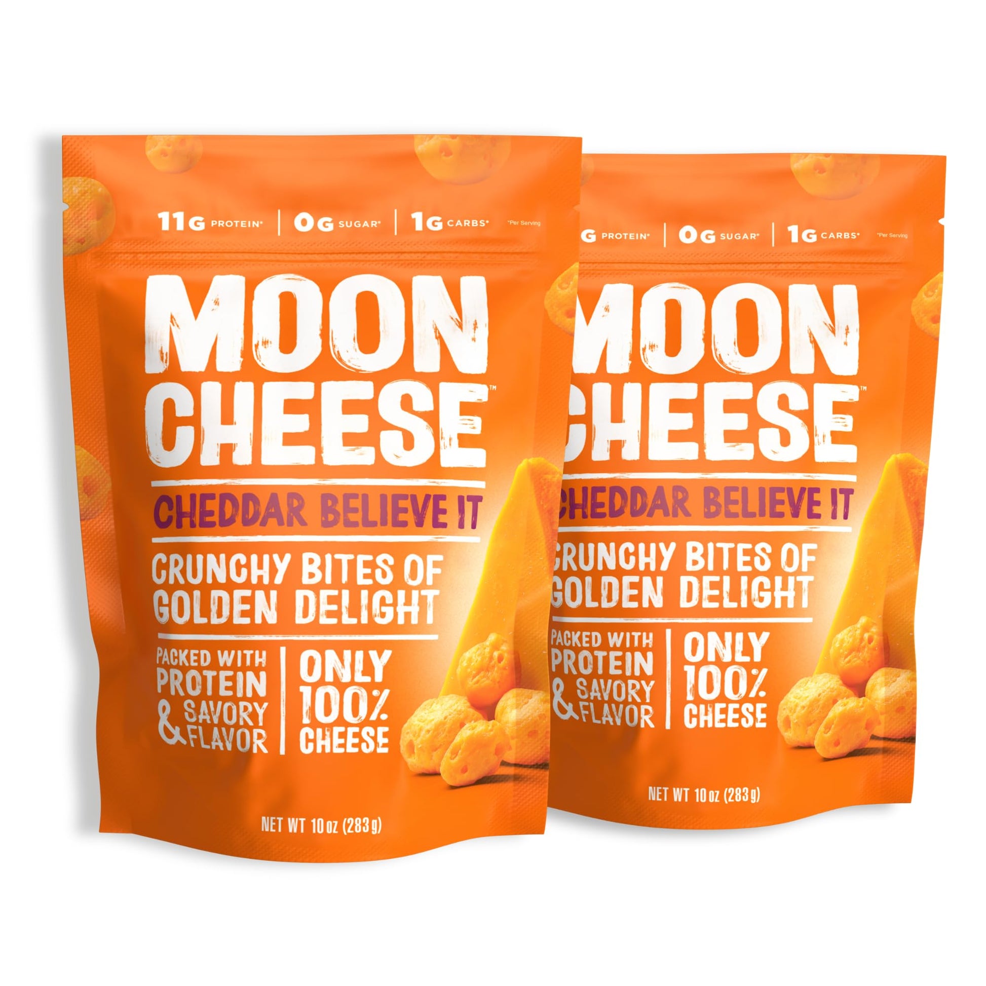 Moon Cheese Cheddar Believe It, 10 Ounce, 2-Pack, Crunchy, Protein-Rich Cheese Snack, Keto Friendly, 100% Real Cheese - Maple Wellness Supplements
