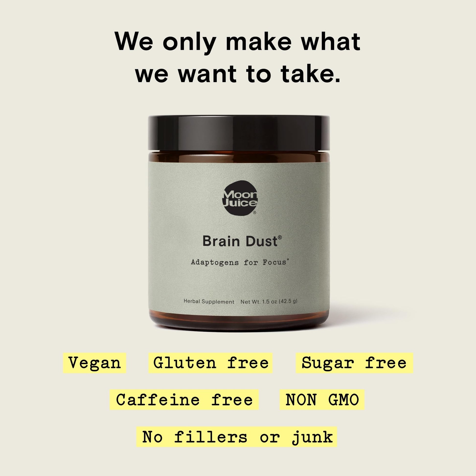 Moon Juice Brain Dust - Adaptogenic Mushroom Supplement for Memory & Focus - Lion’s Mane, Ginkgo Biloba & Ashwagandha - Caffeine-Free, Vegan Brain Supplement - 1.5 oz - Maple Wellness Supplements