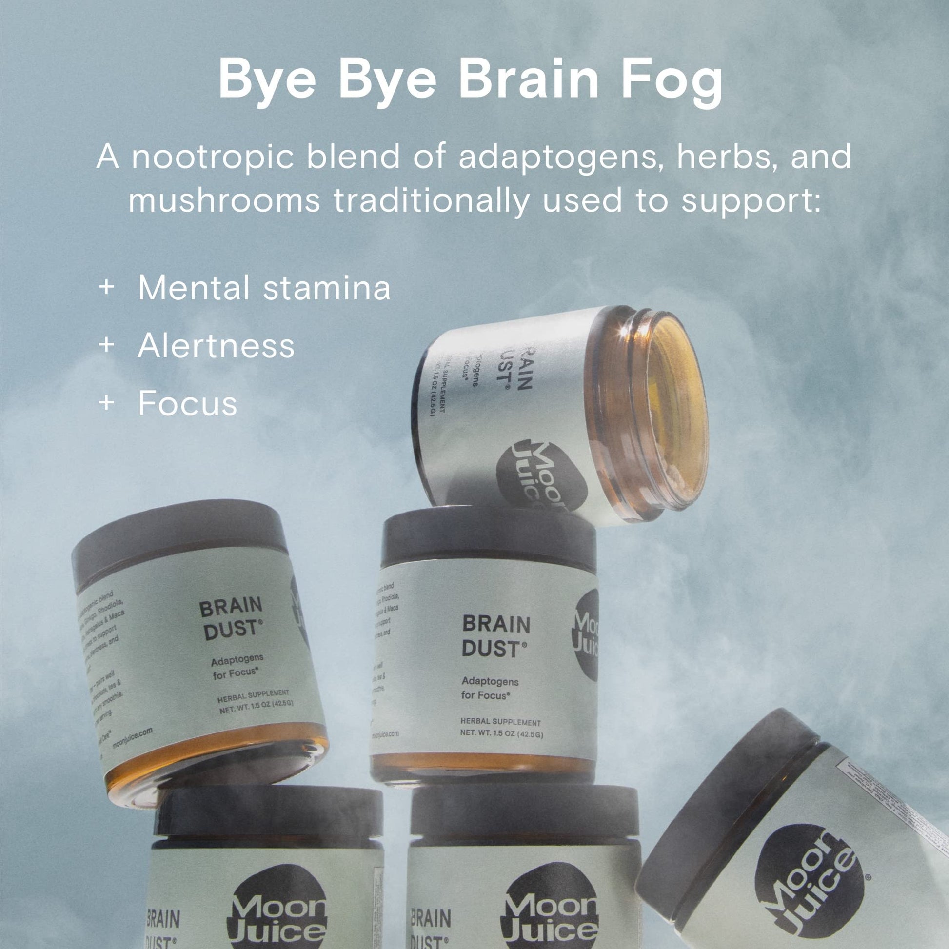 Moon Juice Brain Dust - Adaptogenic Mushroom Supplement for Memory & Focus - Lion’s Mane, Ginkgo Biloba & Ashwagandha - Caffeine-Free, Vegan Brain Supplement - 1.5 oz - Maple Wellness Supplements