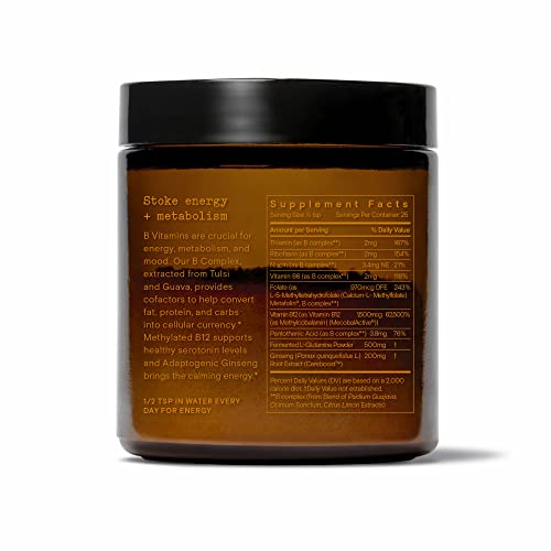 Moon Juice Ting - Vitamin B Complex Powder Supplement - Methylated B12, Folate, Ginseng, L-Glutamine & B Vitamins, Caffeine Free Energy & Digestion Support, Sugar Free, Mango, 1.8 oz, 25 Servings - Maple Wellness Supplements