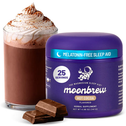 MoonBrew Nighttime Magnesium Hot Cocoa Jar, Natural Sleep Aid Drink Mix for Adults - Calming Melatonin-Free Sleep Support - Sleepy Hot Chocolate Powder with L-Theanine, - Maple Wellness Supplements
