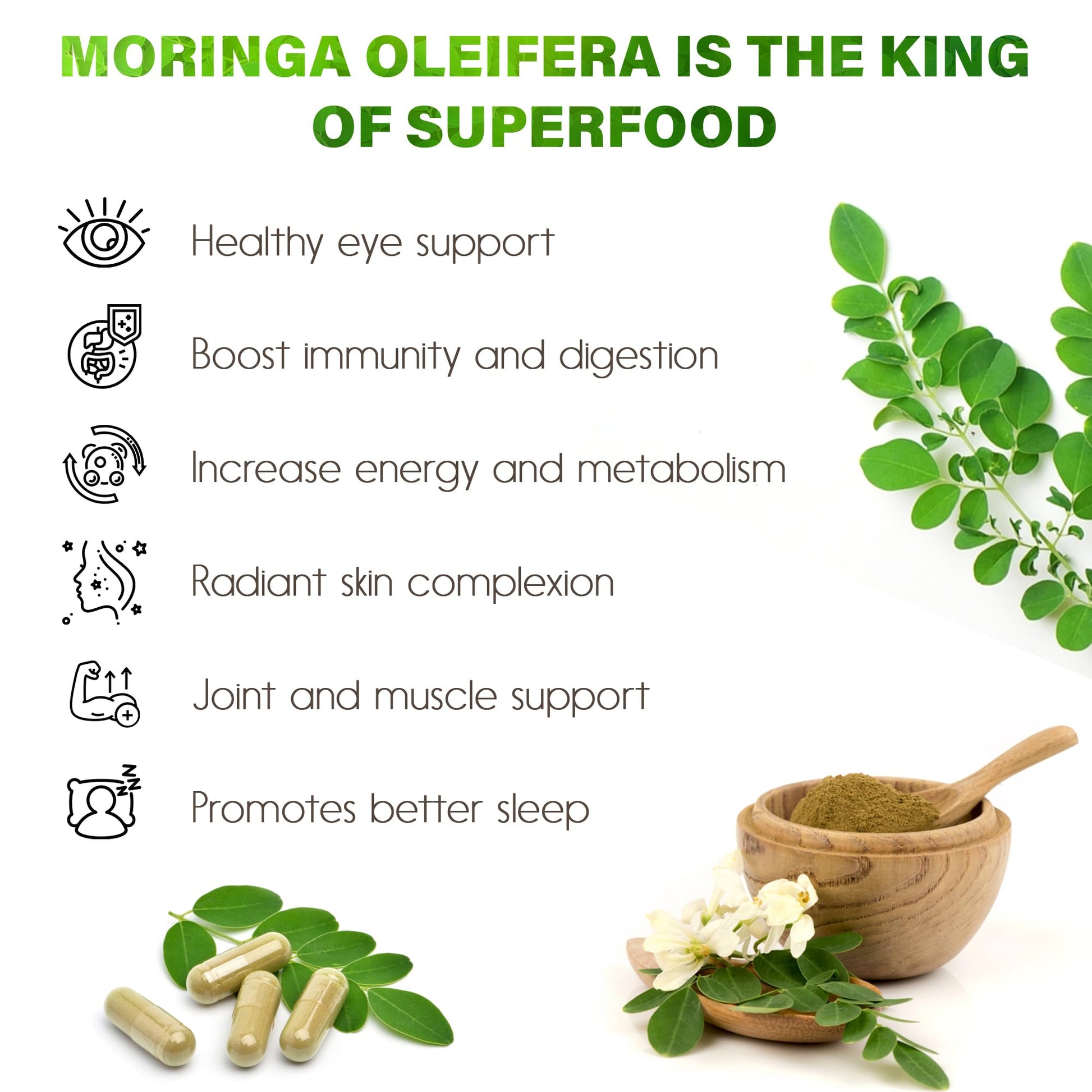 Moringa Capsules| Moringa Oleifera |10,000mg| 300 Capsules| 100% Pure| Non-GMO - Maple Wellness Supplements