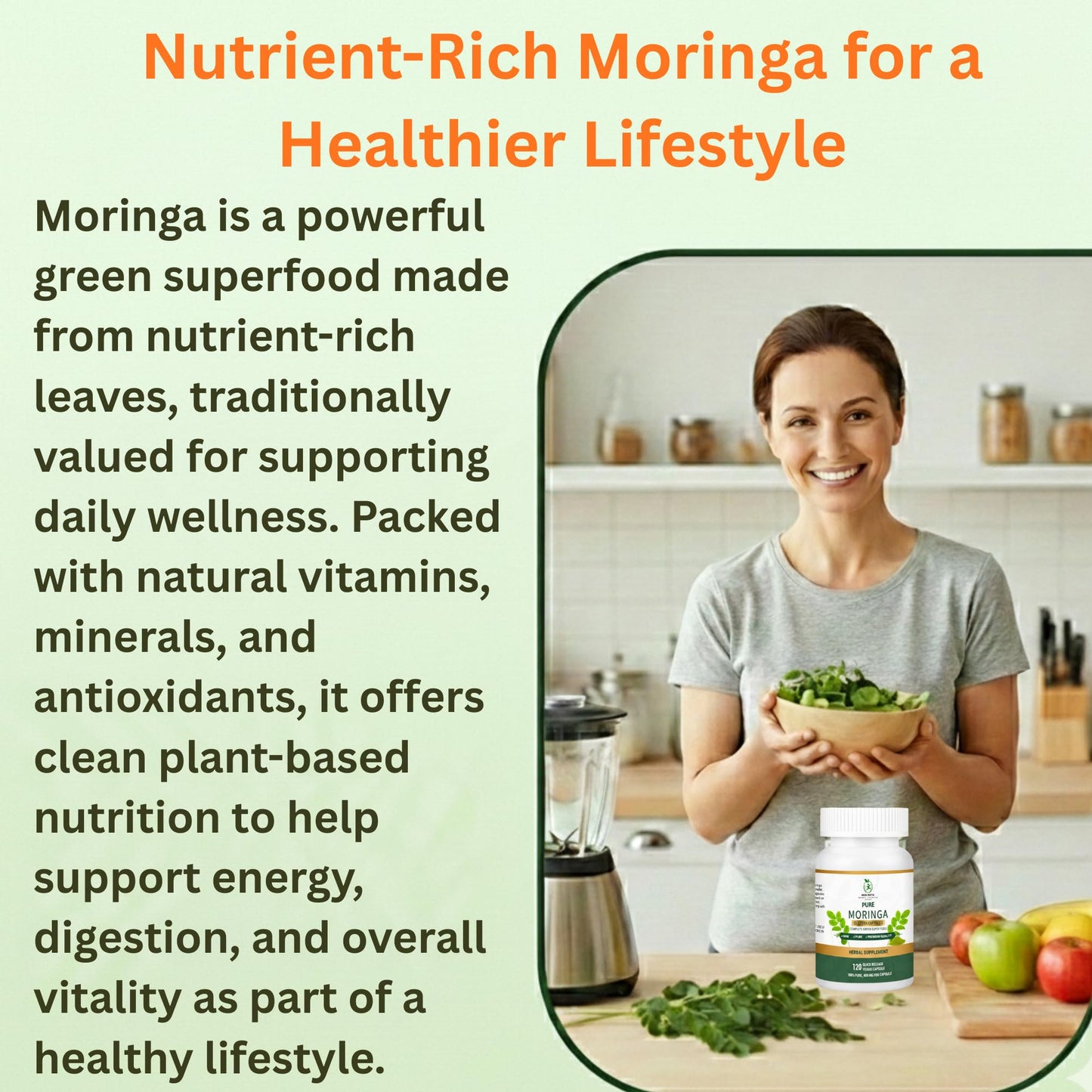 Moringa Capsules, Moringa Pure Capsules For Energy, Immune Support, Gut Health & Powerful Green Superfood, Rich In Antioxidants, Essential Vitamins & Amino Acids - Maple Wellness Supplements