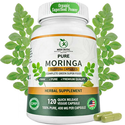 Moringa Capsules, Moringa Pure Capsules For Energy, Immune Support, Gut Health & Powerful Green Superfood, Rich In Antioxidants, Essential Vitamins & Amino Acids - Maple Wellness Supplements