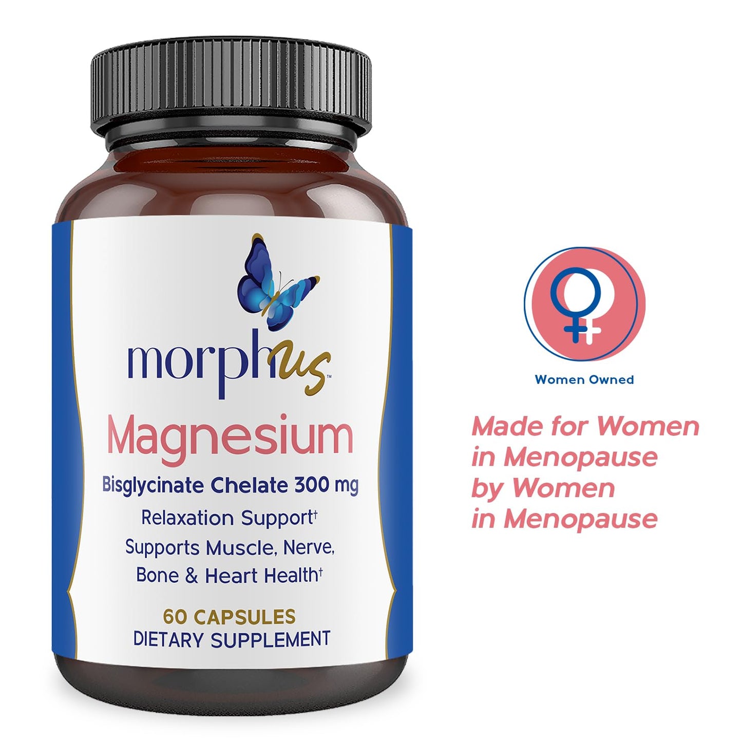 Morphus Magnesium Bisglycinate Chelate 300mg Supplement | 60 Capsules | Helps Women with Perimenopause & Menopause Symptoms | Restful Sleep, De-Stress, Relaxes Muscles & Nerves | Fast Absorption - Maple Wellness Supplements