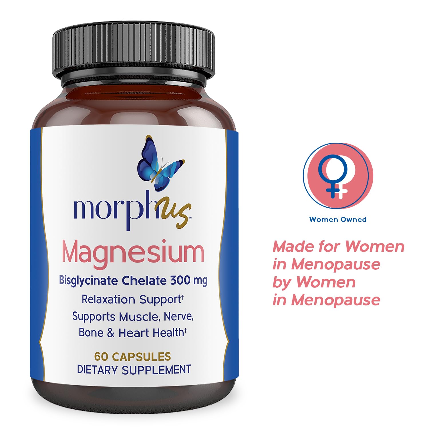 Morphus Magnesium Bisglycinate Chelate 300mg Supplement | 60 Capsules | Helps Women with Perimenopause & Menopause Symptoms | Restful Sleep, De-Stress, Relaxes Muscles & Nerves | Fast Absorption - Maple Wellness Supplements