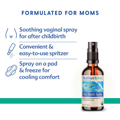 Motherlove Sitz Bath Spray (2 oz) Sitz Bath for Postpartum Care—Herbal Perineal Spray w/Witch Hazel—USDA Organic, Vegan, & Cruelty Free - Maple Wellness Supplements