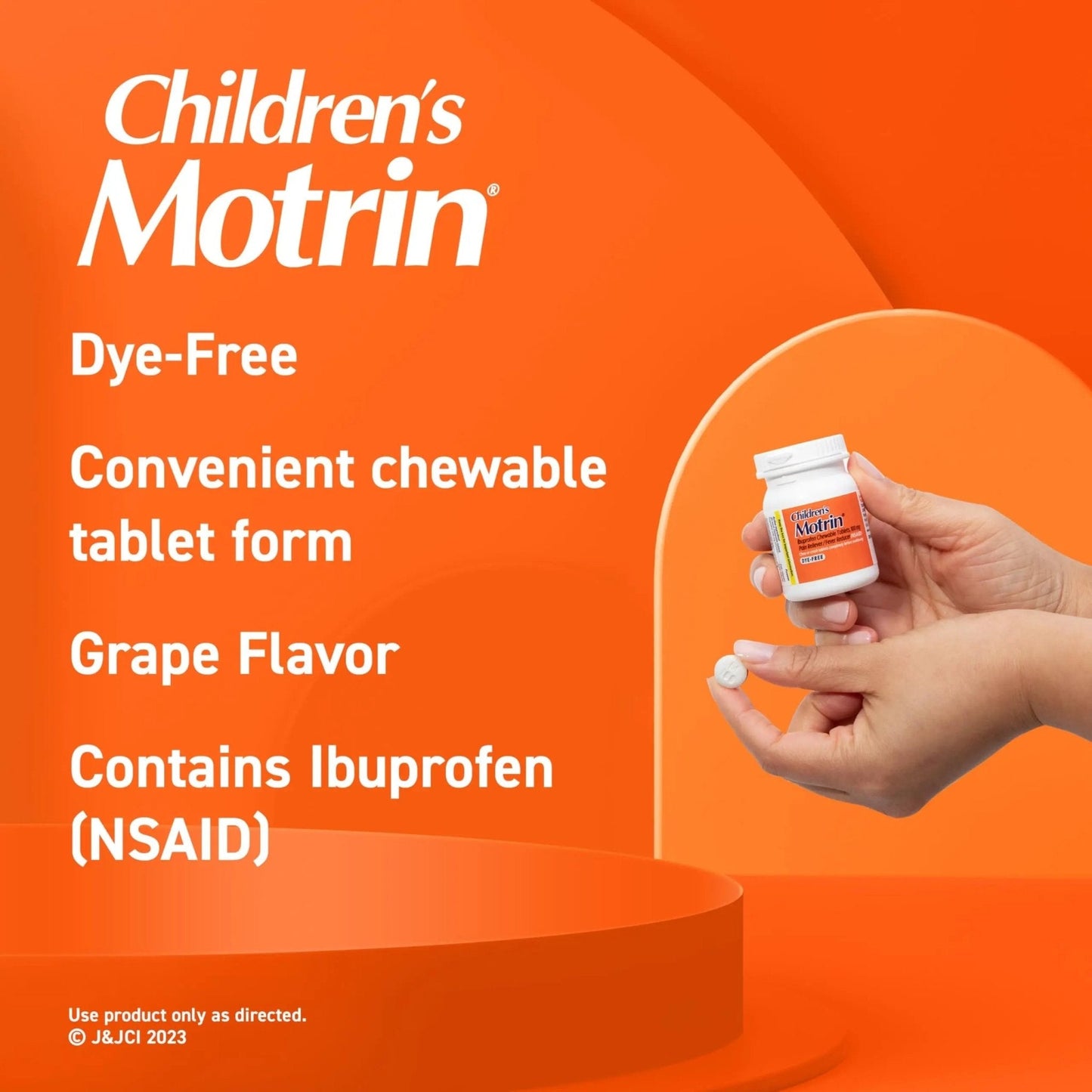Motrin Children's Dye-Free Chewable Tablets with Ibuprofen, Kids' Fever Reducer & Pain Reliever for Sore Throat, Fever, Toothache & Pain Relief, Grape Flavor, 24 Ct - Maple Wellness Supplements