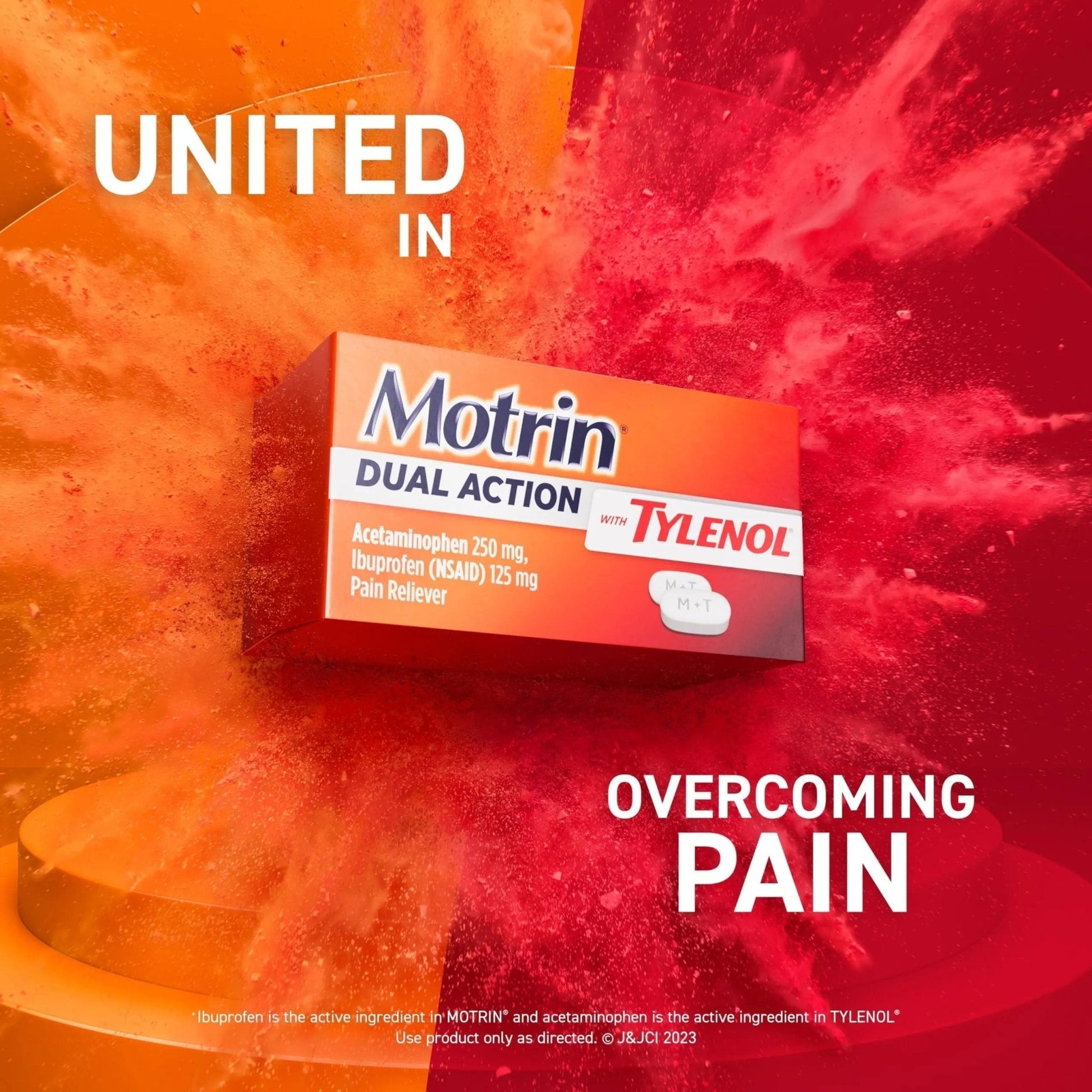 Motrin Dual Action with Tylenol, Ibuprofen & Acetaminophen Fast-Acting Dual Action Pain Reliever for Minor Aches & Pains, Ibuprofen (NSAID) 125 mg & Acetaminophen 250 mg, 120 ct - Maple Wellness Supplements