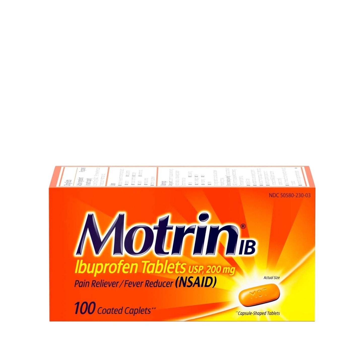Motrin IB, Ibuprofen 200mg Tablets, Pain Reliever & Fever Reducer for Muscular Aches, Headache, Backache, Menstrual Cramps & Minor Arthritis Pain, NSAID, 100 Ct - Maple Wellness Supplements