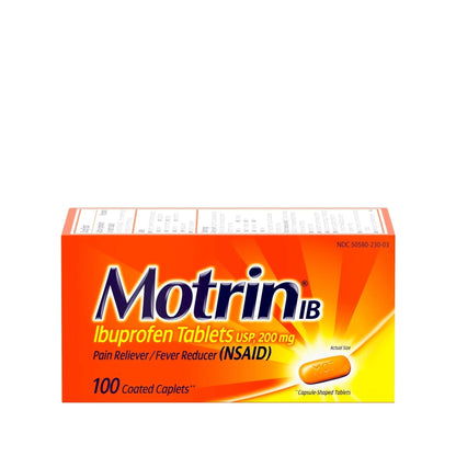 Motrin IB, Ibuprofen 200mg Tablets, Pain Reliever & Fever Reducer for Muscular Aches, Headache, Backache, Menstrual Cramps & Minor Arthritis Pain, NSAID, 100 Ct - Maple Wellness Supplements