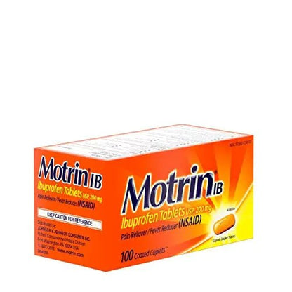 Motrin IB, Ibuprofen 200mg Tablets, Pain Reliever & Fever Reducer for Muscular Aches, Headache, Backache, Menstrual Cramps & Minor Arthritis Pain, NSAID, 100 Ct - Maple Wellness Supplements