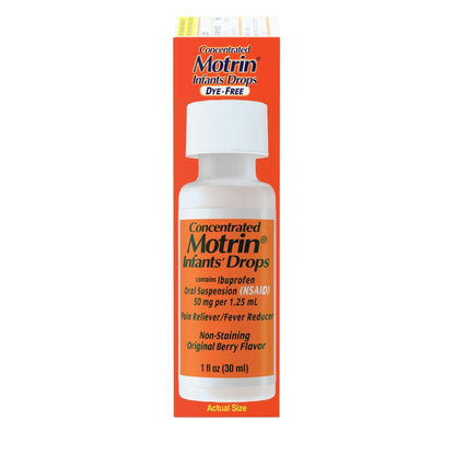 Motrin Infants Infant Ibuprofen Oral Suspension Concentrated Drops, NSAID Fever Reducer & Pain Reliever for Babies, Dye Free, Alcohol-Free, Berry Flavor, Includes Enclosed Syringe, 1 fl. oz - Maple Wellness Supplements