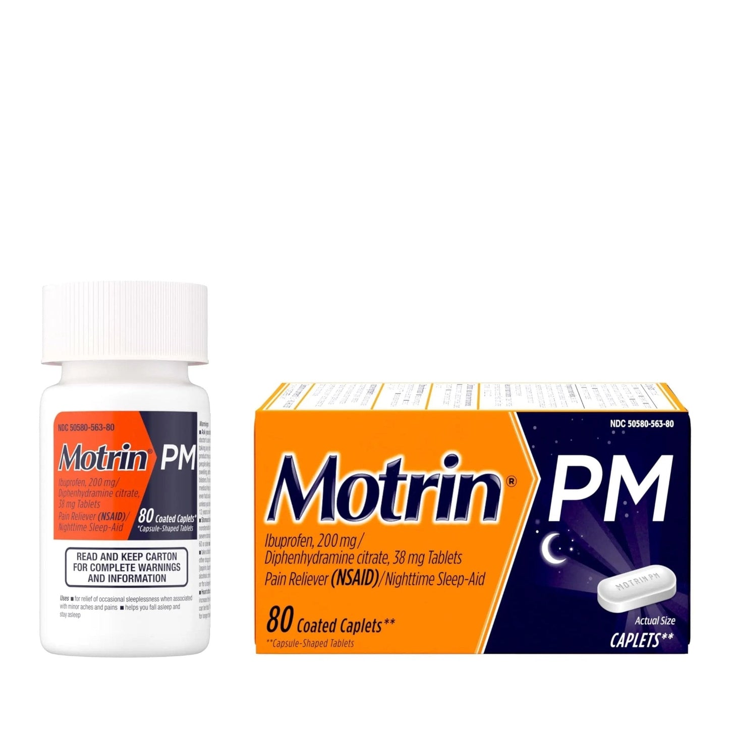 Motrin PM Caplets with 200 mg Ibuprofen & 38 mg Diphenhydramine Sleep Aid, Nighttime Pain Reliever for Minor Aches & Pains, Bulk, 80 ct - Maple Wellness Supplements