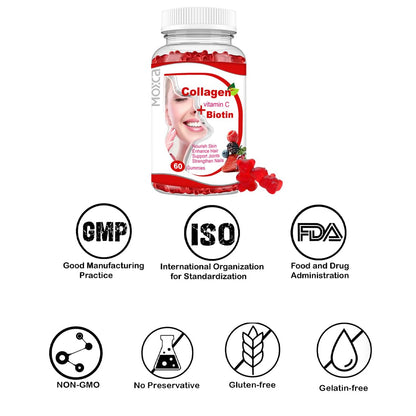 Moxca Hydrolyzed Marine Collagen Gummies for Women | Vegan Collagen Support with Biotin, Vitamins C & E | Daily Beauty Supplement for Hair, Skin & Nails | Natural Fruit Flavor, Clean Formula - Maple Wellness Supplements