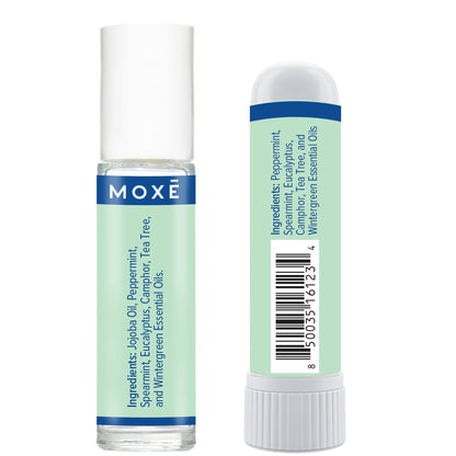 MOXE Migraine Rollon Stick & Nasal Inhaler, Fast Cooling Comfort for Headaches & Tension, Non-Medicated Soothing Vapors, Peppermint, Eucalyptus, and Other Essential Oils, Metal Roller, Made in USA - Maple Wellness Supplements