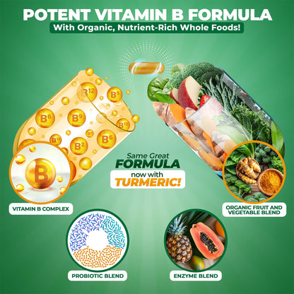 MoxyVites Vitamin B Complex - B Vitamins Whole Food Supplement, B12 Methylcobalamin, B1, B2, B3, B5, B6, B7, B9 - for Stress - Maple Wellness Supplements