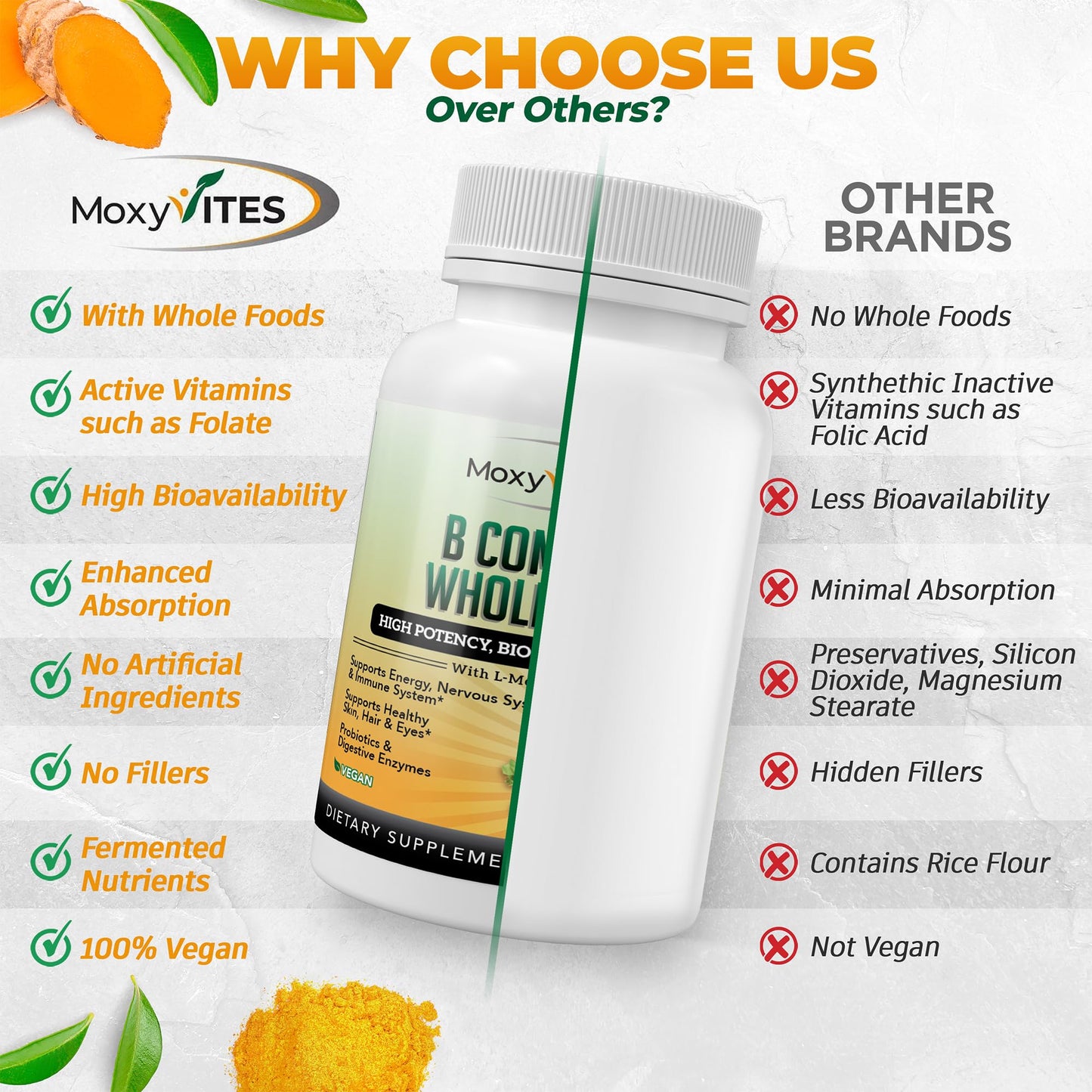 MoxyVites Vitamin B Complex - B Vitamins Whole Food Supplement, B12 Methylcobalamin, B1, B2, B3, B5, B6, B7, B9 - for Stress - Maple Wellness Supplements