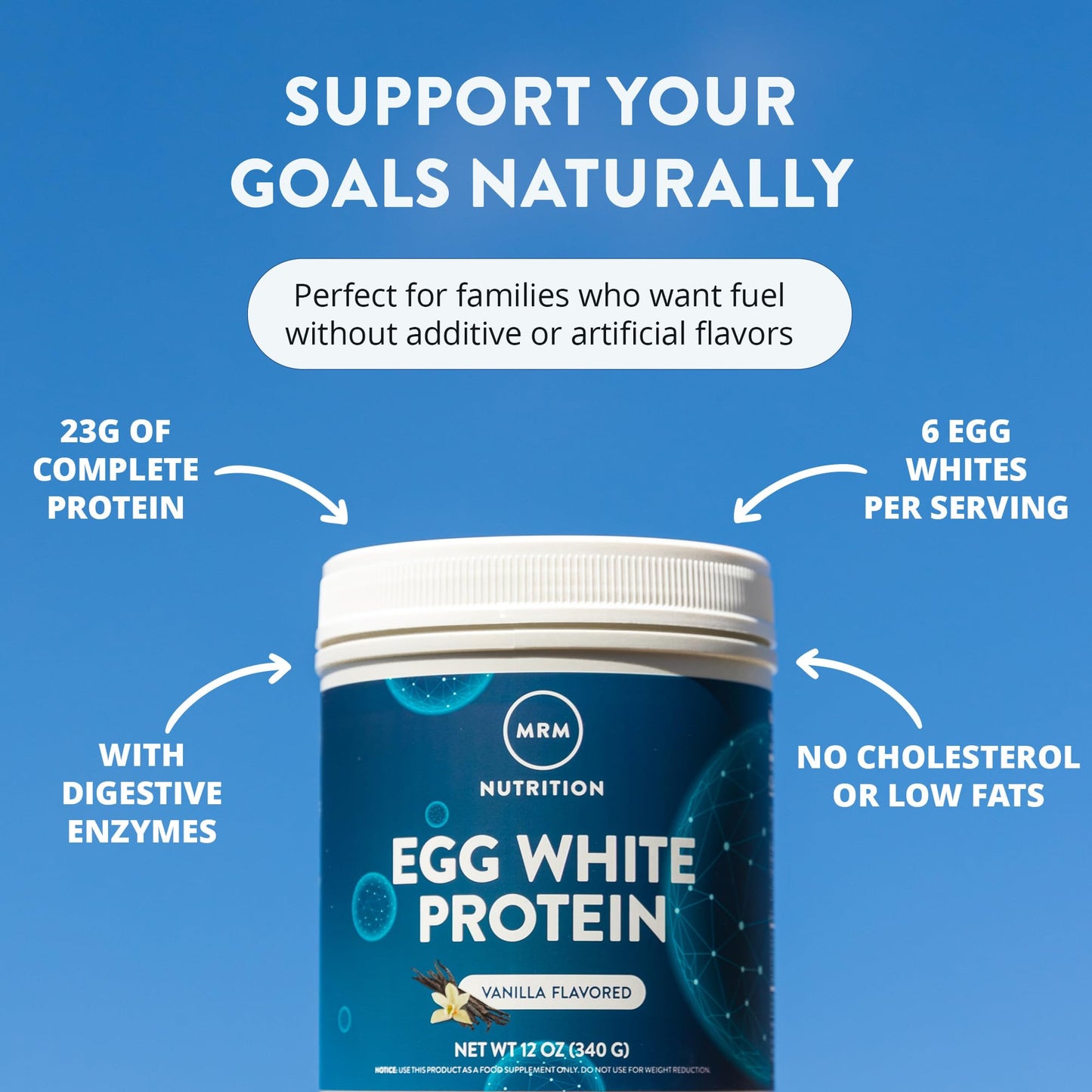 MRM Nutrition Egg White Protein - Sugar Free Vanilla Flavored Powder, 23g Fat-Free Protein with Digestive Enzymes, Free of Dairy, Gluten, and Soy, High Biological Value - 20 Servings - Maple Wellness Supplements