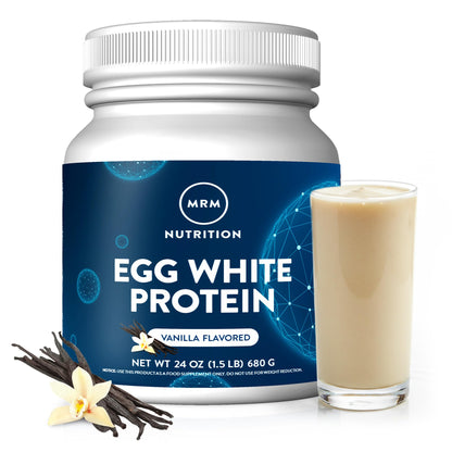 MRM Nutrition Egg White Protein - Sugar Free Vanilla Flavored Powder, 23g Fat-Free Protein with Digestive Enzymes, Free of Dairy, Gluten, and Soy, High Biological Value - 20 Servings - Maple Wellness Supplements