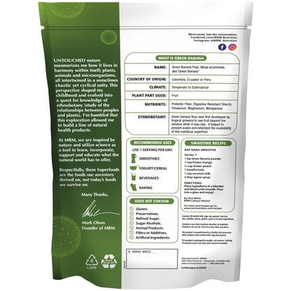 MRM Organic Green Banana Powder Superfood - Prebiotic-Fiber, Digestive Resistant Starch, Flour Alternative for Baking, Cooking and Shakes, Gluten‑Free, Vegan, Non-GMO verified-40 Servings - Maple Wellness Supplements