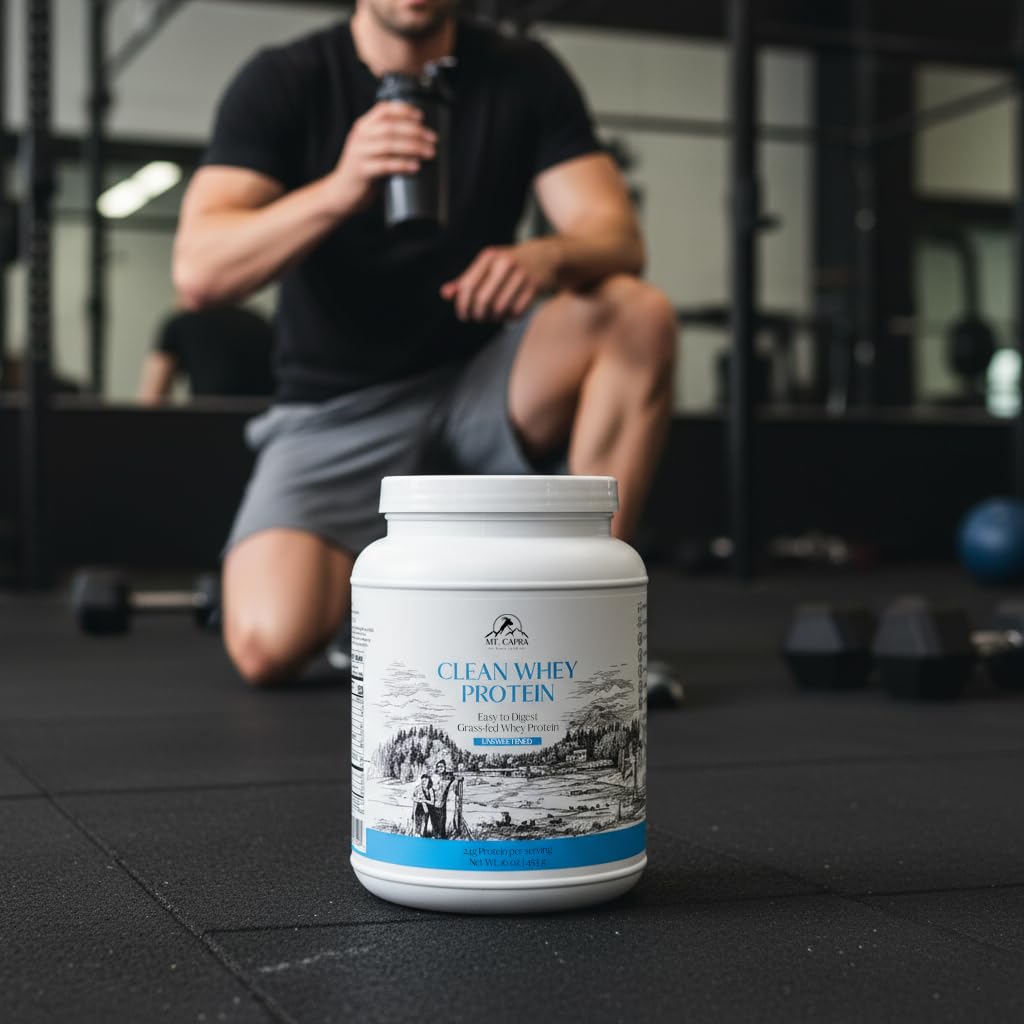 Mt. Capra Clean Whey Protein | Grass-Fed Undenatured Goat Whey Protein Powder | 24 g Protein Per Serving, All Natural, Non-GMO, High in Branch Chain Amino Acids | Unsweetened | 15 Servings - 16 oz - Maple Wellness Supplements