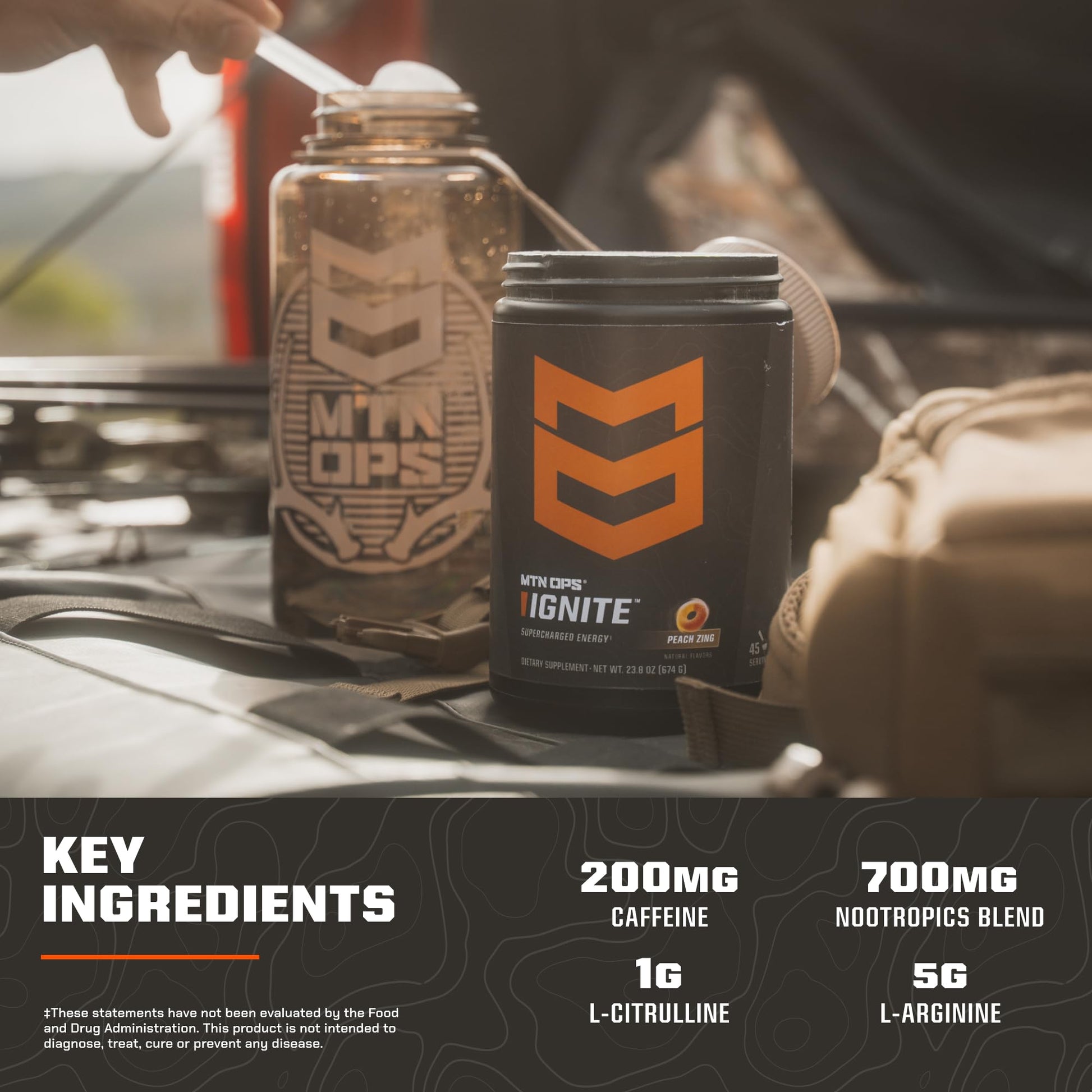 MTN OPS Ignite Trail Packs Energy Drink Powder, Gluten Free Nootropic Supplement Drink Mix, L Arginine, L Citrulline, Caffeine & Nootropic Sugar Free Drink Mix, 20 Servings, Tiger's Blood - Maple Wellness Supplements