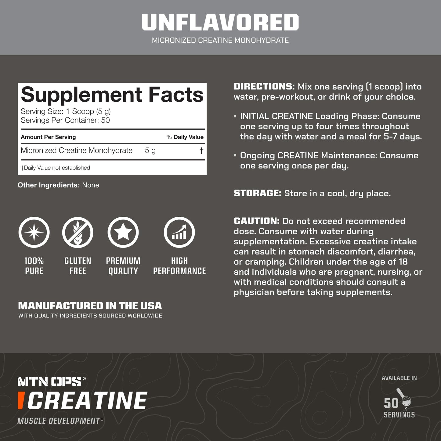 MTN OPS Micronized Creatine Monohydrate Powder – Unflavored 5 g per Serving, 50 Servings – Pure Creatine for Men for Muscle Recovery & Strength Training - Maple Wellness Supplements