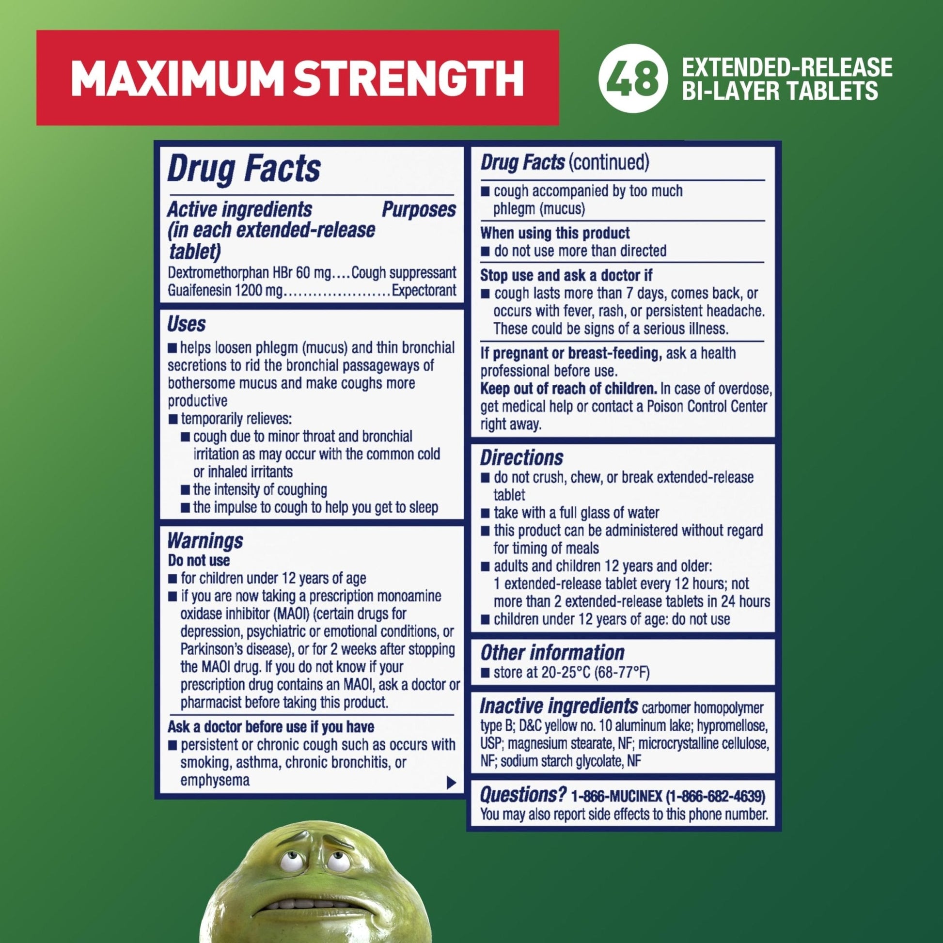 Mucinex DM 12Hr Maximum Strength Chest Congestion & Cough Medicine for Adults, Cold and Cough Medicine for Excess Mucus Relief, 1200 mg Guaifenesin & 60 mg Dextromethorphan HBr, 48 Bi-Layer Tablets - Maple Wellness Supplements