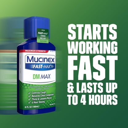 Mucinex DM Max Liquid Cough & Cold Medicine for Adults, Cold and Flu Medicine for Excess Mucus Relief, Guaifenesin, Dextromethorphan Expectorant & Decongestant for Adults, Dr Recommended, 6.0 Fl Oz - Maple Wellness Supplements